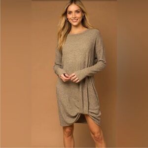 Elegant Tan Long Sleeve Dress